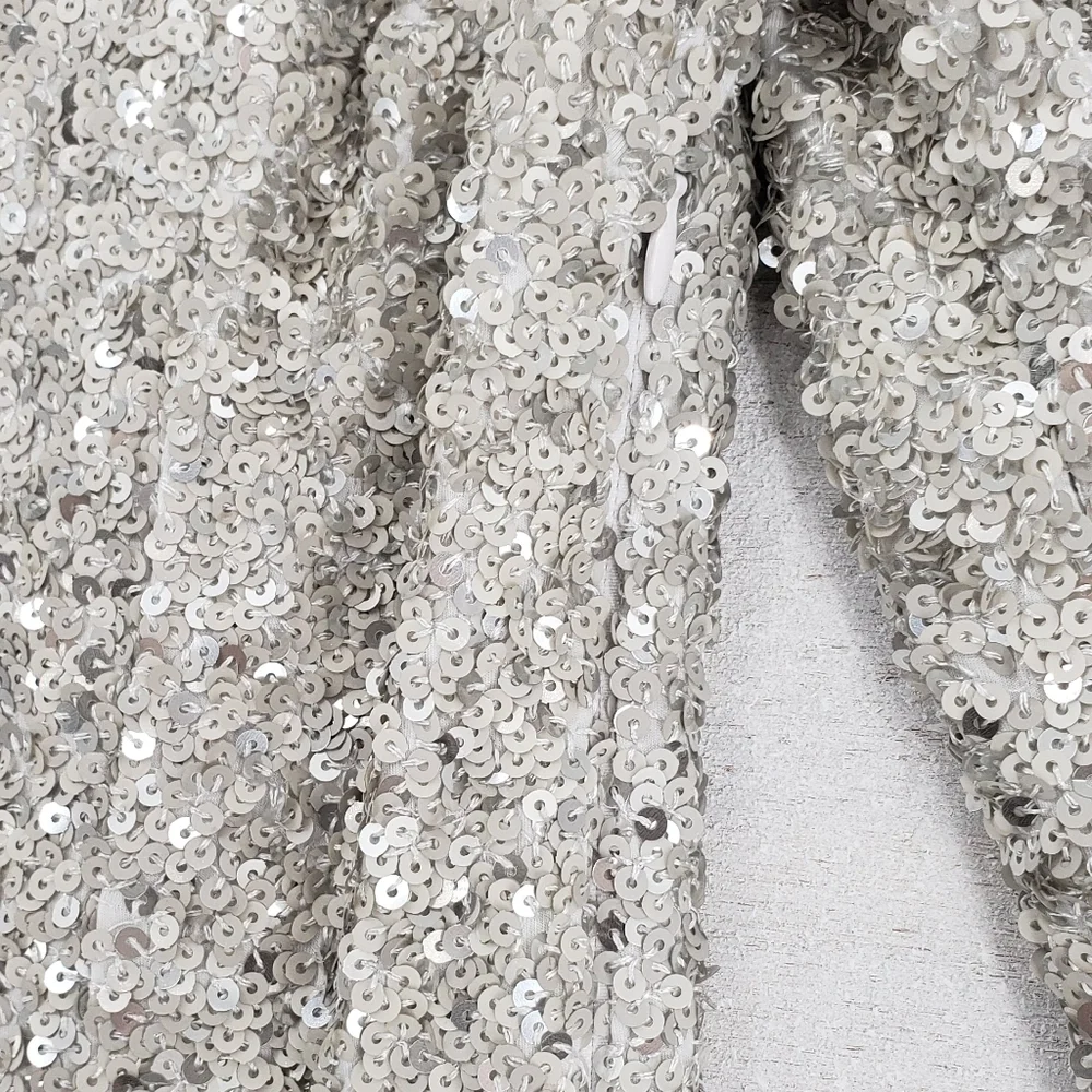 Free People Women US 6 champagne all over sequin dress Party Girl mini side zip - Picture 6 of 15